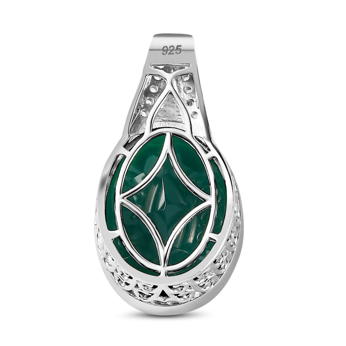 Verde Onyx, Weißer Zirkon Anhänger 925 Silber platiniert ca. 14,58 ct.