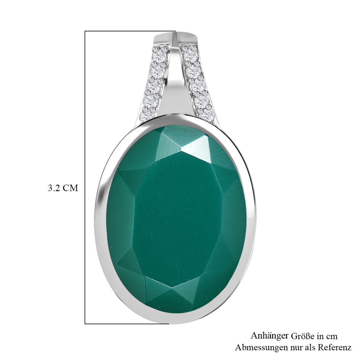 Verde Onyx, Weißer Zirkon Anhänger 925 Silber platiniert ca. 14,58 ct.