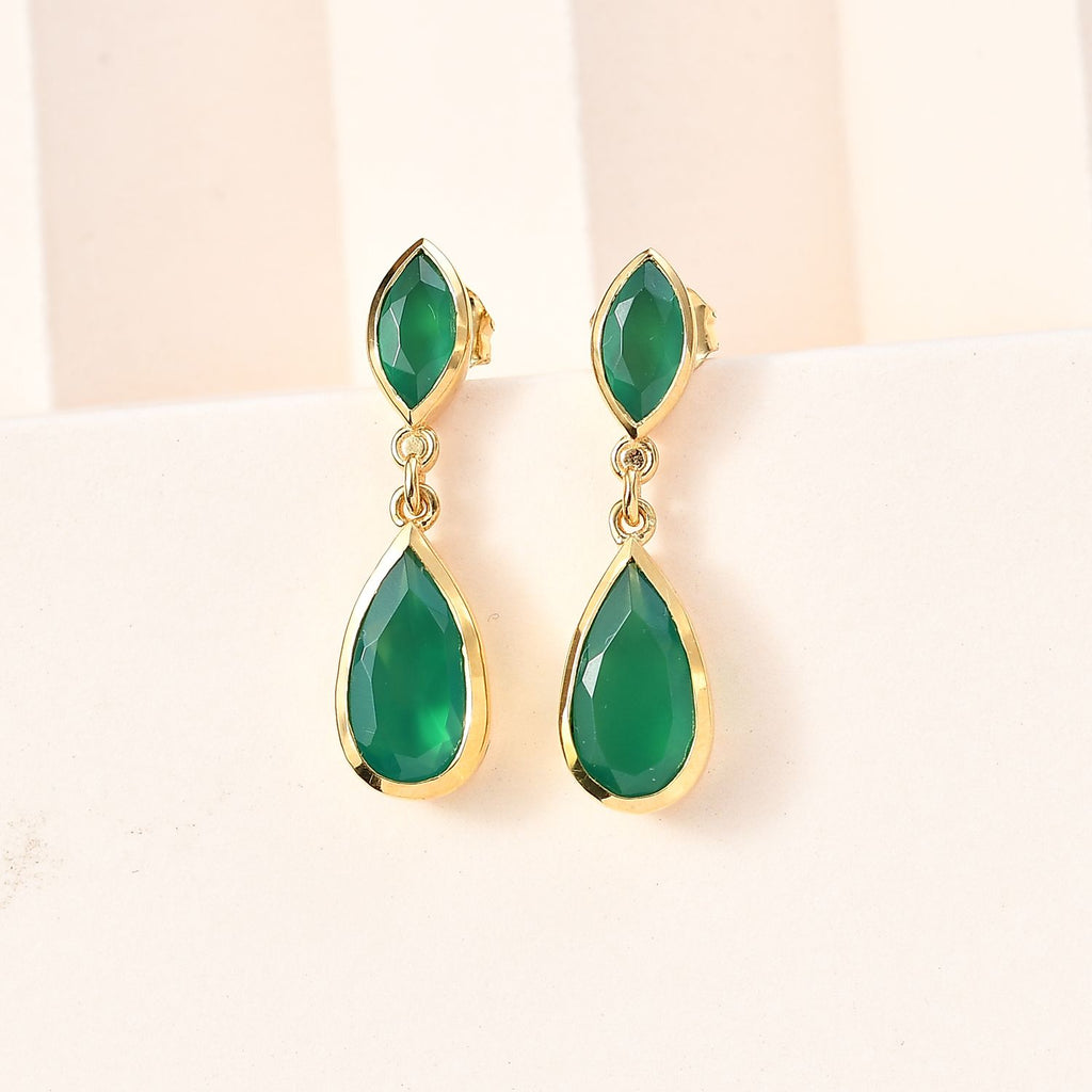 Verde Onyx Ohrringe 925 Silber Gelbgold Vermeil ca. 4.40 ct