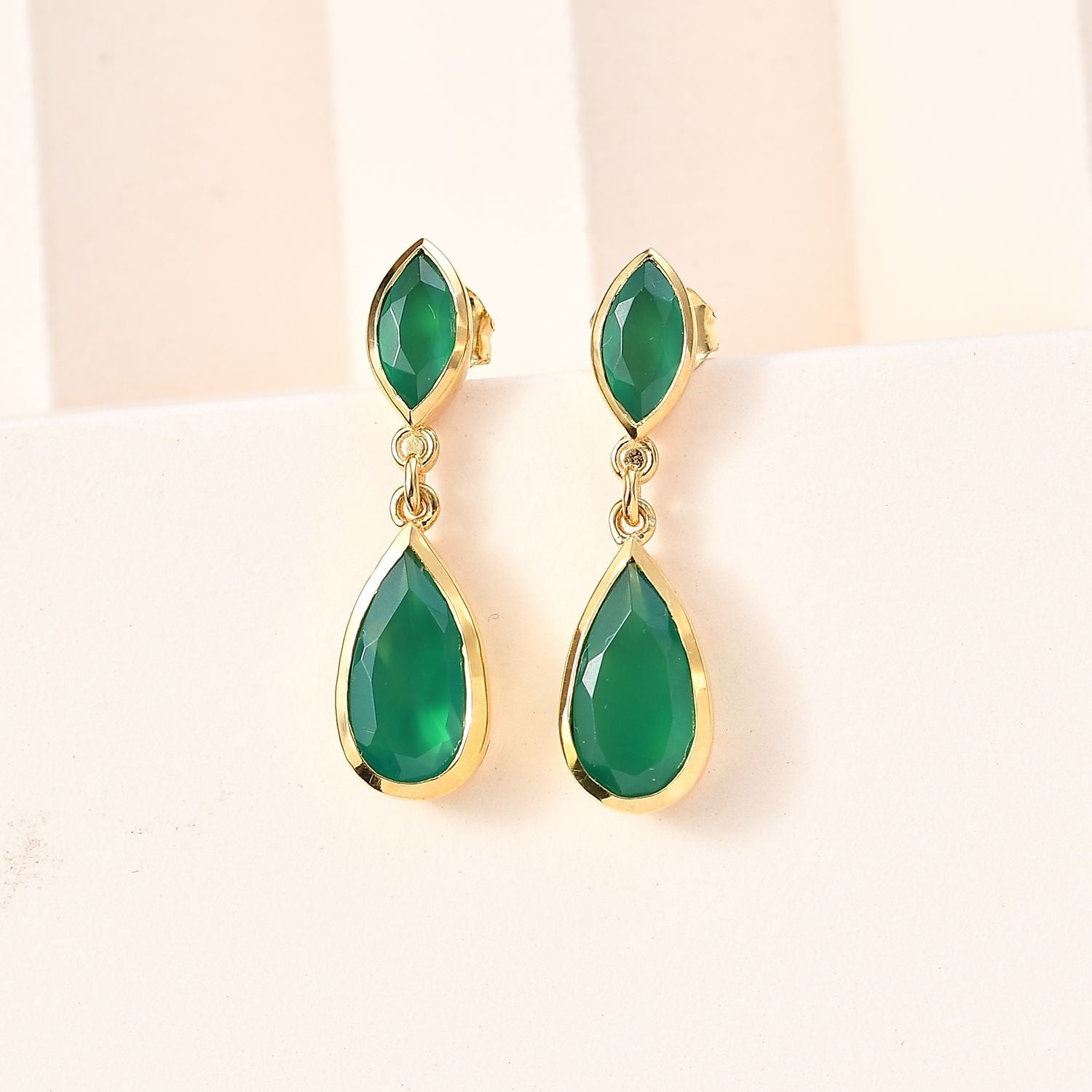 Verde Onyx Ohrringe 925 Silber Gelbgold Vermeil ca. 4.40 ct