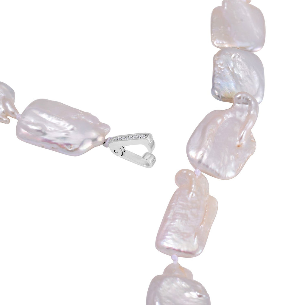 Weiße Keshi Perle, Weißer Zirkon Halskette ca. 70 cm 925 Silber rhodiniert