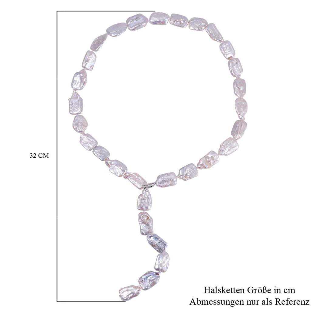 Weiße Keshi Perle, Weißer Zirkon Halskette ca. 70 cm 925 Silber rhodiniert