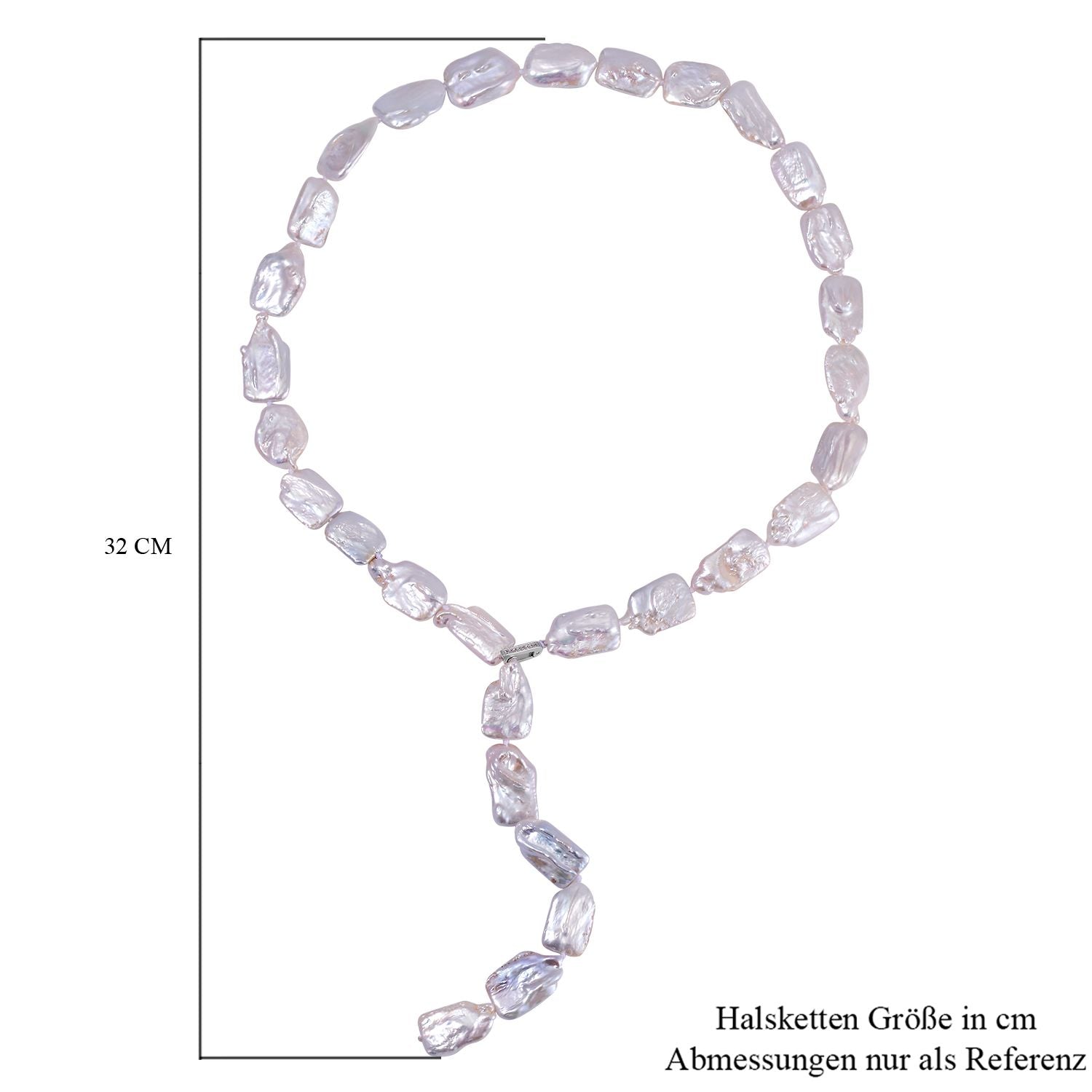 Weiße Keshi Perle, Weißer Zirkon Halskette ca. 70 cm 925 Silber rhodiniert