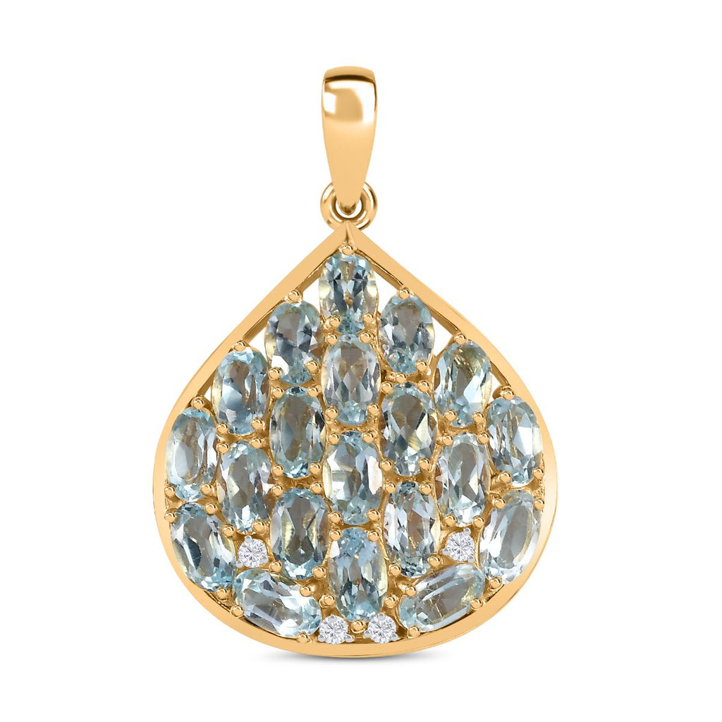 Blau Topas, Weißer Zirkon Anhänger 925 Silber 750 Gelb Vermeil ca. 5.98 ct