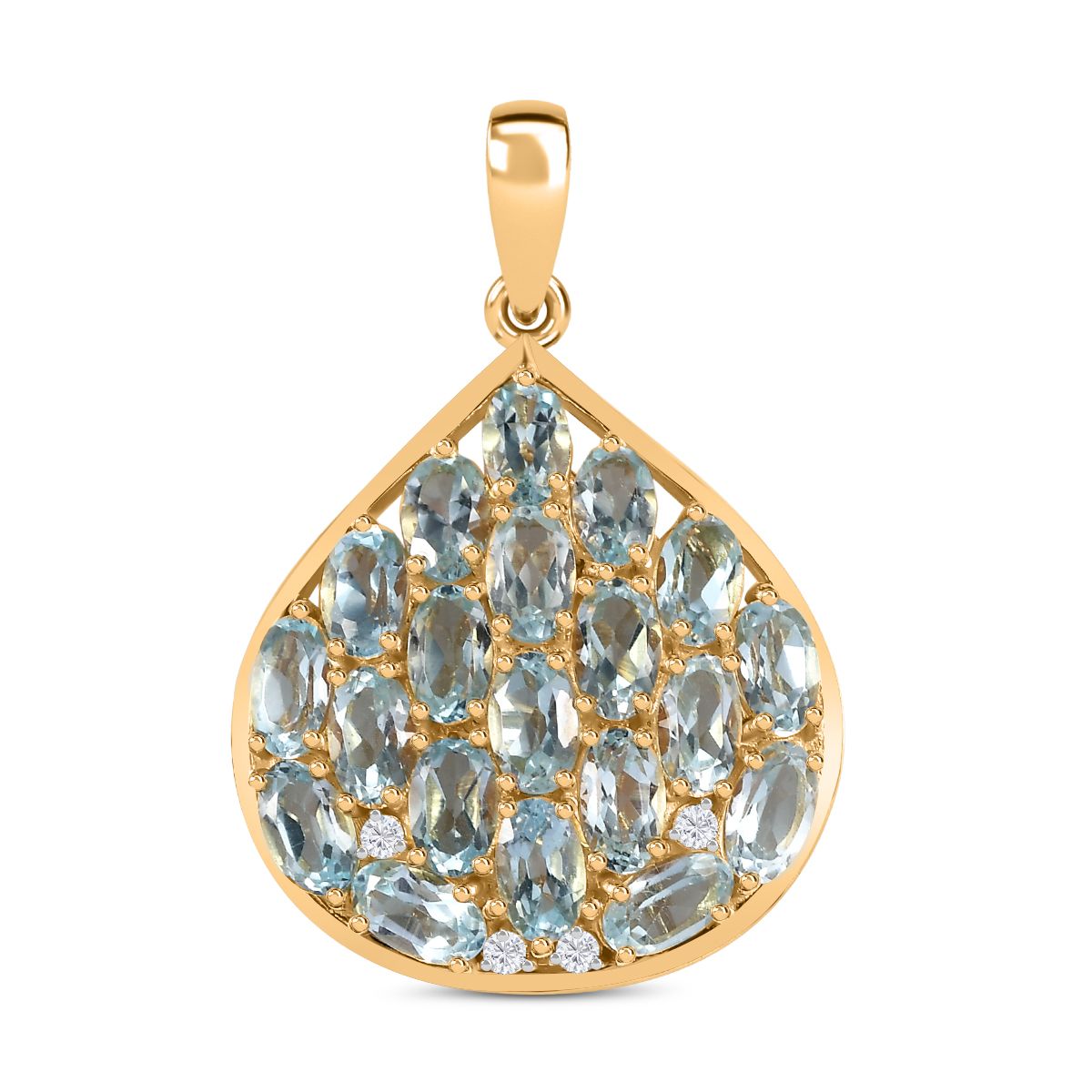 Blau Topas, Weißer Zirkon Anhänger 925 Silber 750 Gelb Vermeil ca. 5.98 ct