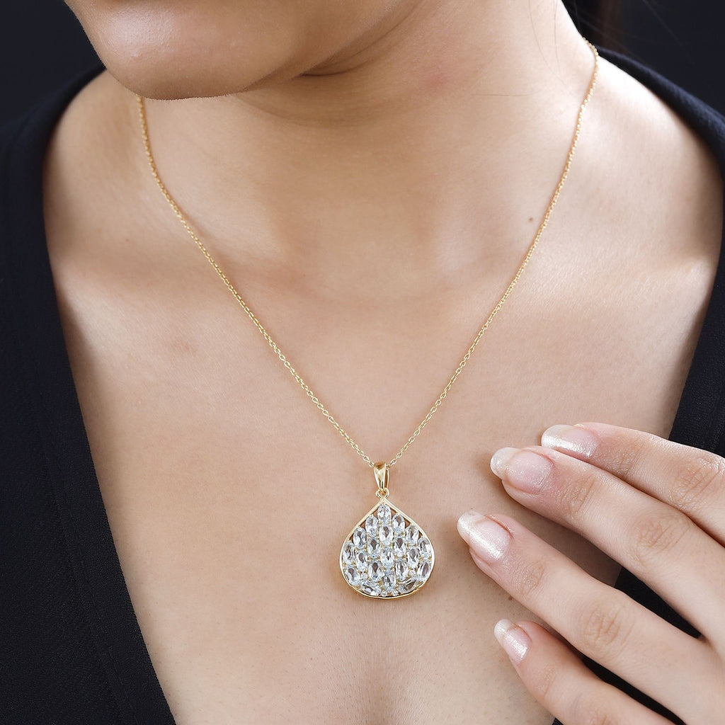Blau Topas, Weißer Zirkon Anhänger 925 Silber 750 Gelb Vermeil ca. 5.98 ct