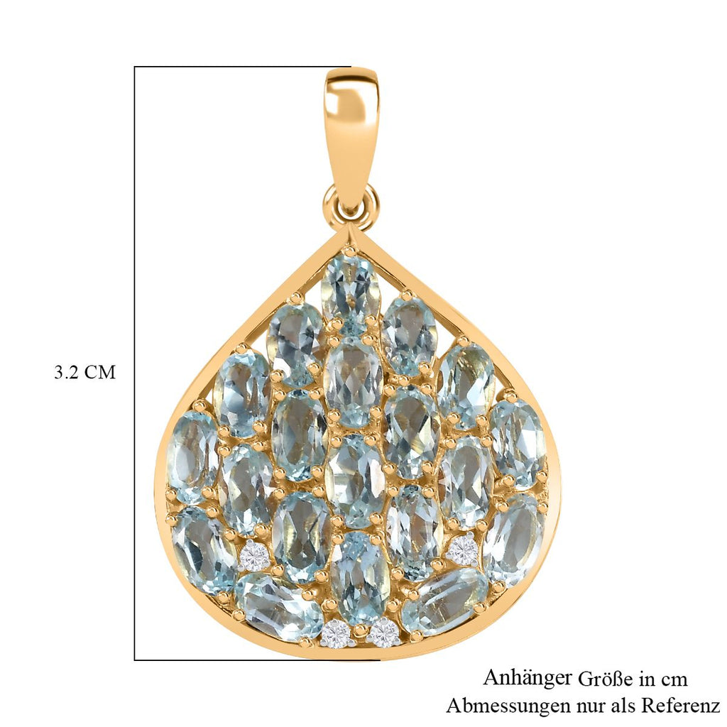 Blau Topas, Weißer Zirkon Anhänger 925 Silber 750 Gelb Vermeil ca. 5.98 ct