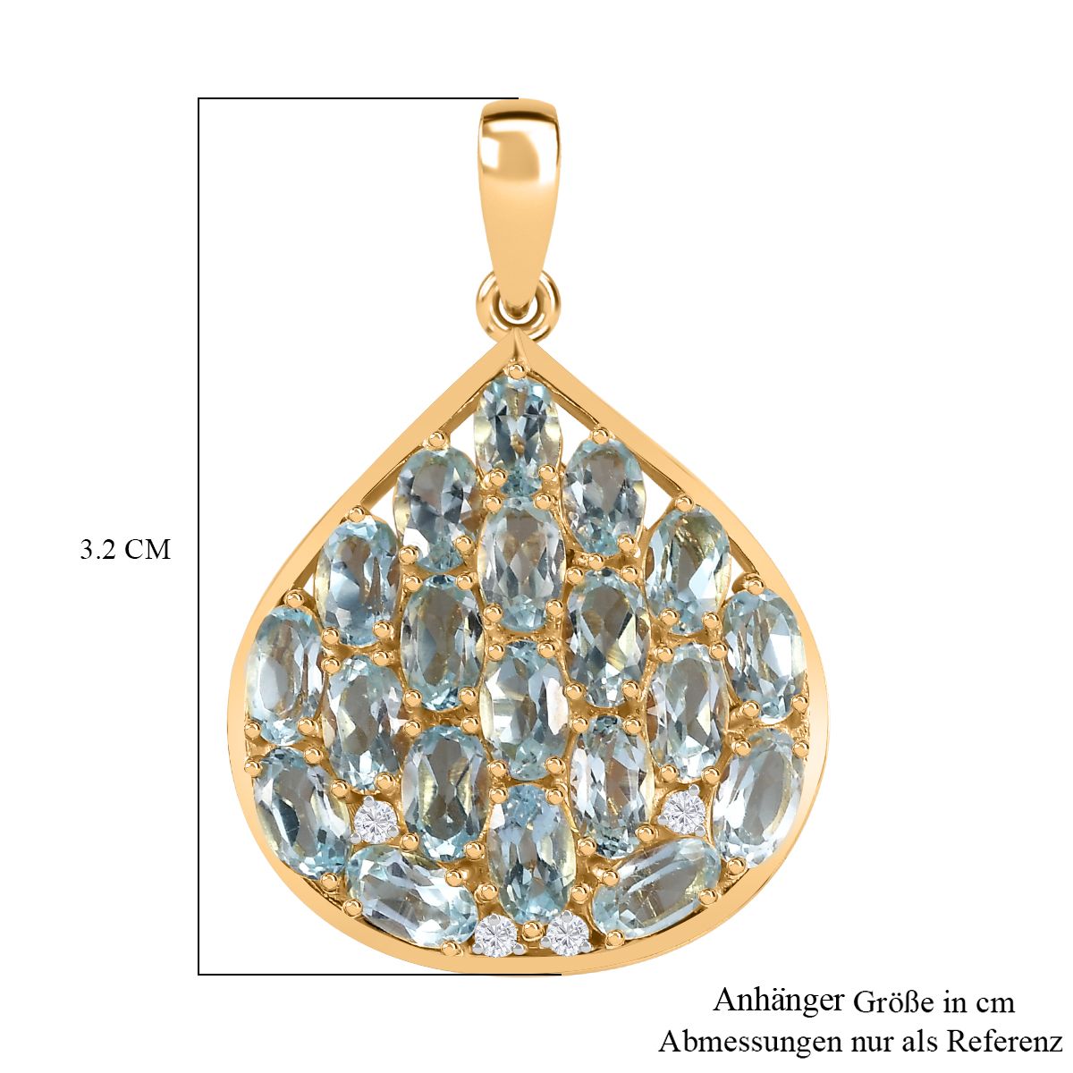 Blau Topas, Weißer Zirkon Anhänger 925 Silber 750 Gelb Vermeil ca. 5.98 ct