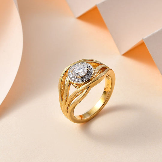 Moissanit Ring 925 Silber 750 Gelbgold Vermeil (Größe 18.00) ca. 0.60 ct
