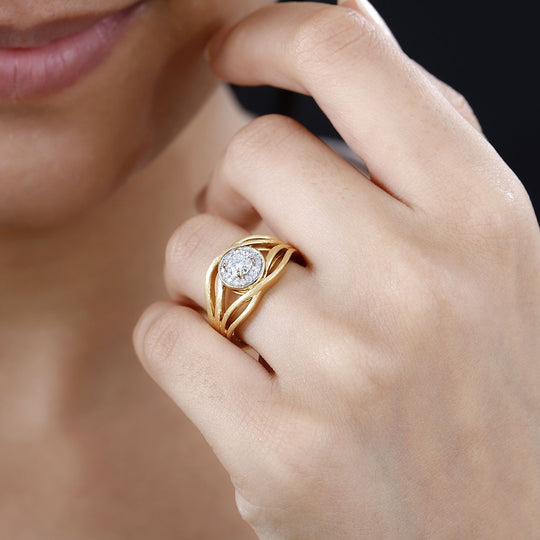 Moissanit Ring 925 Silber 750 Gelbgold Vermeil (Größe 18.00) ca. 0.60 ct