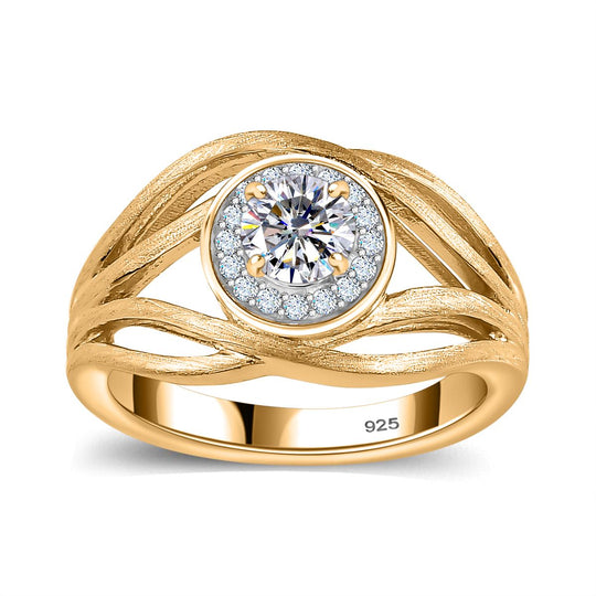 Moissanit Ring 925 Silber 750 Gelbgold Vermeil (Größe 18.00) ca. 0.60 ct