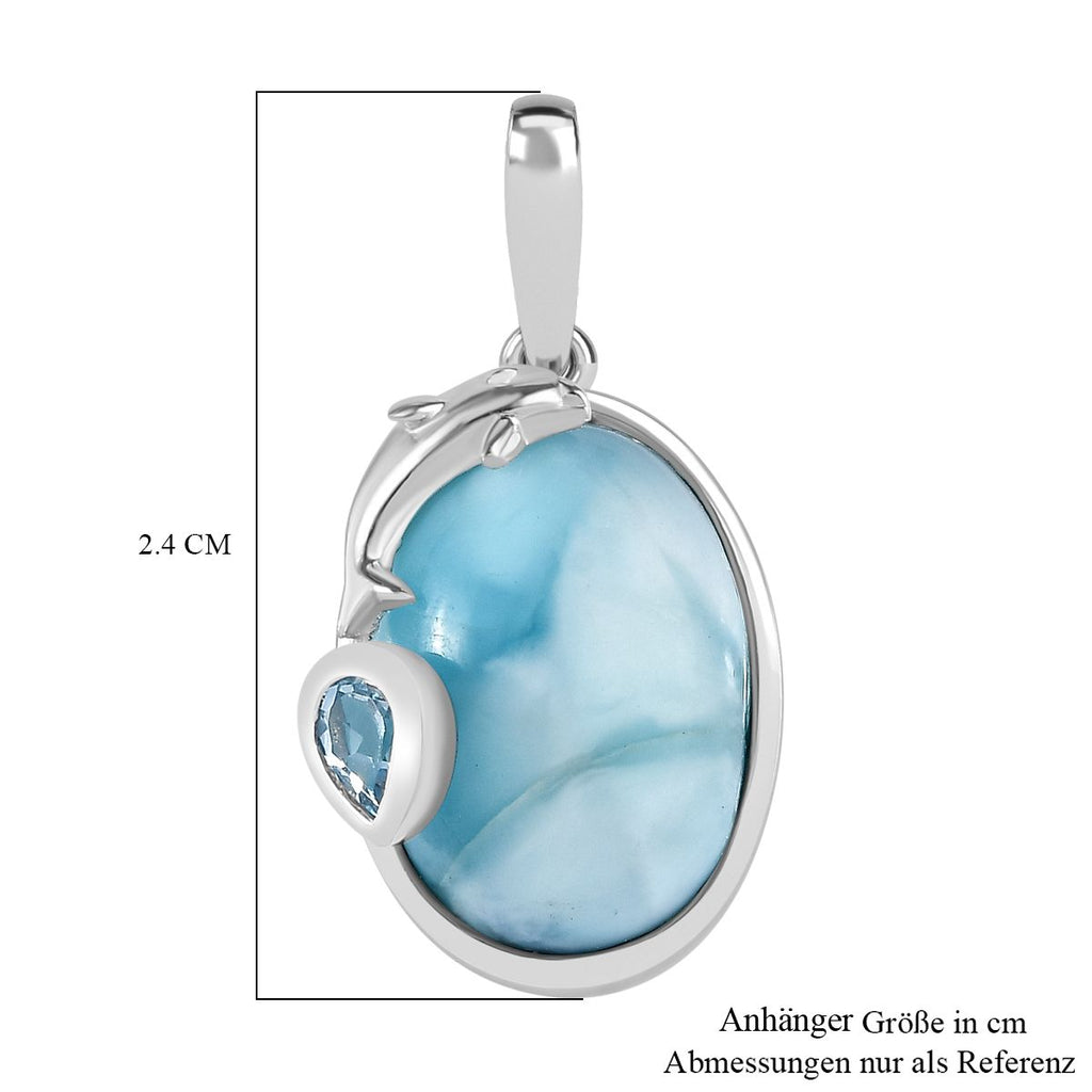 AA Larimar, Himmelblauer Topas Delfin Anhänger 925 Silber rhodiniert ca. 7,45 ct.
