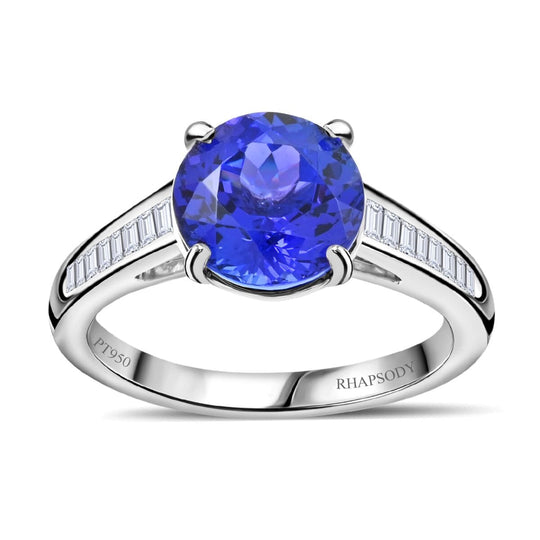 Rhapsody AAAA Tansanit, Weißer Diamant AGI zertifiziert Ring 950 Platin (Größe 19.00) ca. 3.06 ct