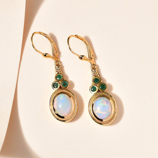 AA Natürlicher, äthiopischer Welo Opal, Premium-Smaragd Ohrringe 925 Silber Gelbgold Vermeil ca. 2.58 ct