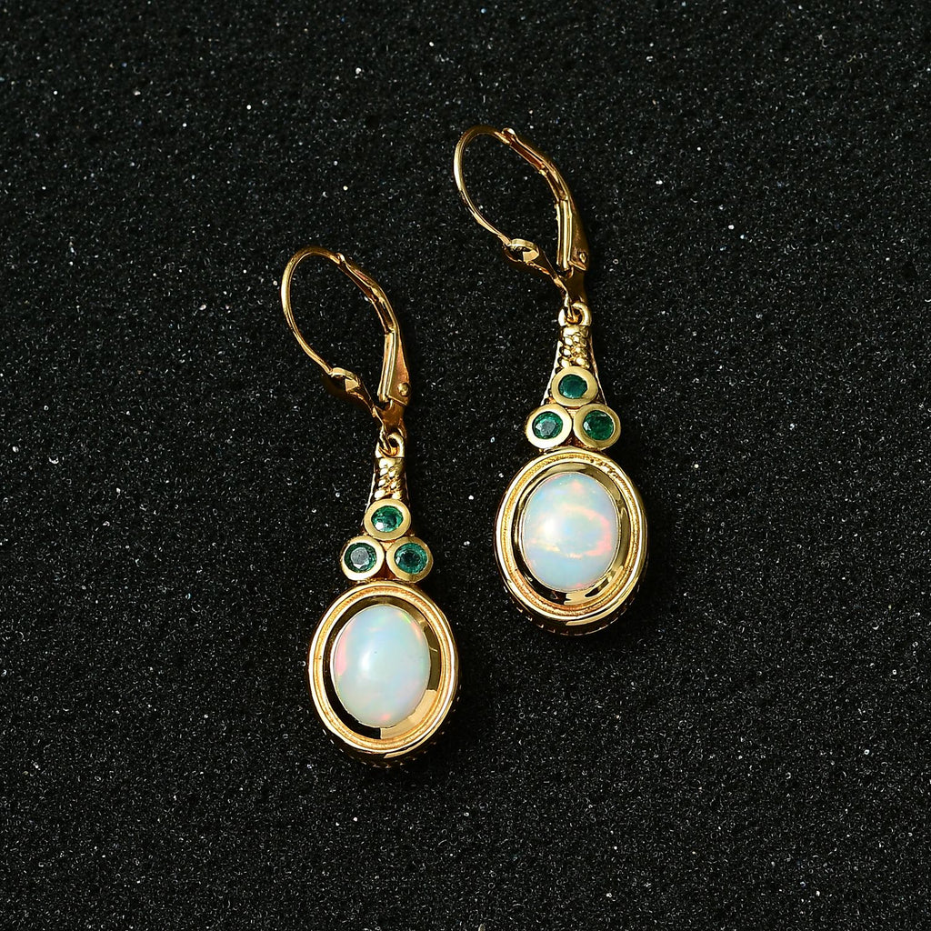 AA Natürlicher, äthiopischer Welo Opal, Premium-Smaragd Ohrringe 925 Silber Gelbgold Vermeil ca. 2.58 ct