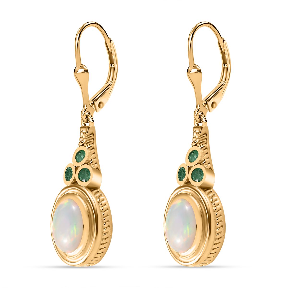 AA Natürlicher, äthiopischer Welo Opal, Premium-Smaragd Ohrringe 925 Silber Gelbgold Vermeil ca. 2.58 ct