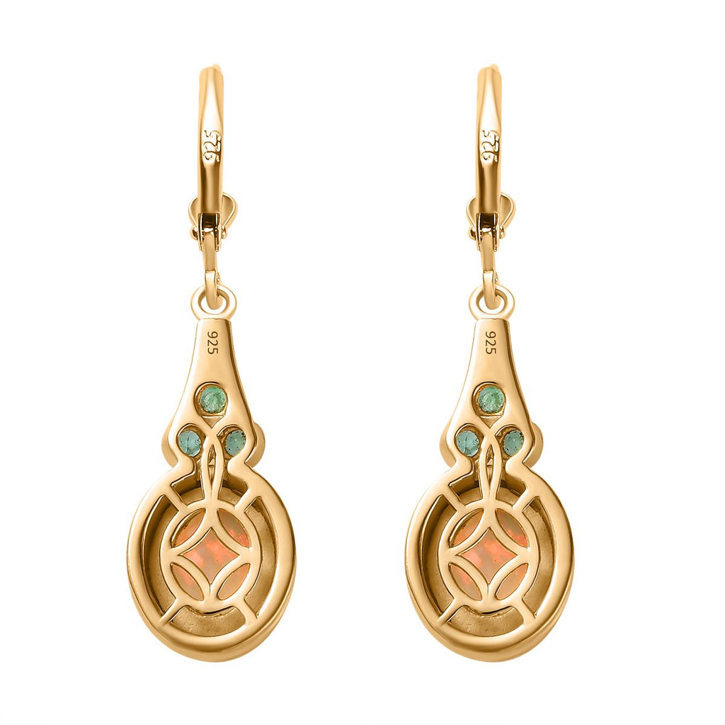 AA Natürlicher, äthiopischer Welo Opal, Premium-Smaragd Ohrringe 925 Silber Gelbgold Vermeil ca. 2.58 ct