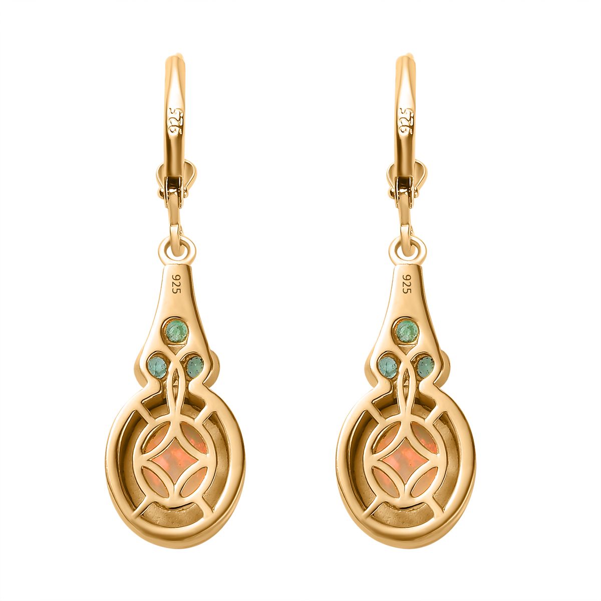 AA Natürlicher, äthiopischer Welo Opal, Premium-Smaragd Ohrringe 925 Silber Gelbgold Vermeil ca. 2.58 ct
