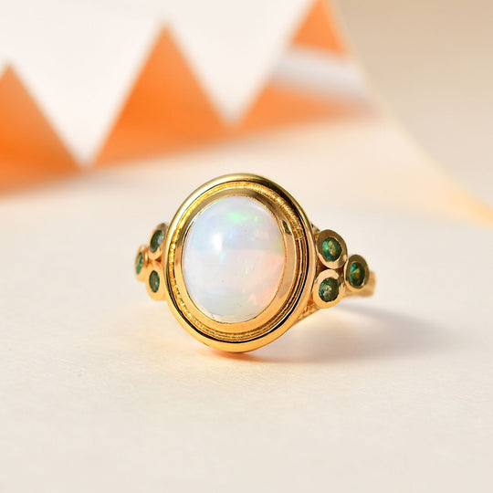 AA Natürlicher, äthiopischer Welo Opal, Premium-Smaragd Ring 925 Silber Gelbgold Vermeil (Größe 16.00) ca. 2,46 ct