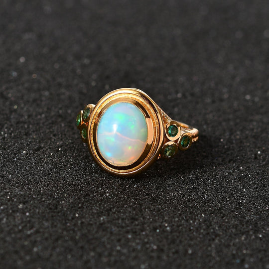 AA Natürlicher, äthiopischer Welo Opal, Premium-Smaragd Ring 925 Silber Gelbgold Vermeil (Größe 16.00) ca. 2,46 ct