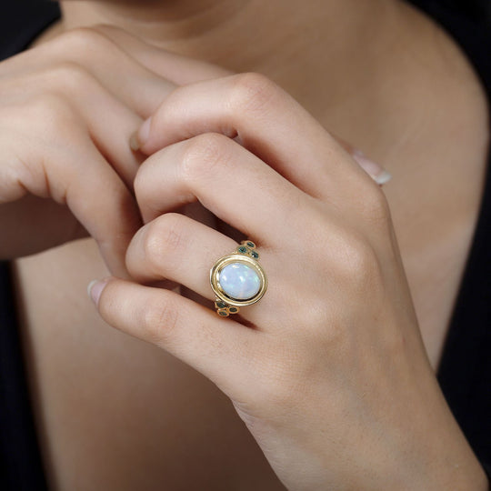 AA Natürlicher, äthiopischer Welo Opal, Premium-Smaragd Ring 925 Silber Gelbgold Vermeil (Größe 16.00) ca. 2,46 ct