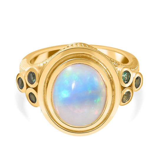 AA Natürlicher, äthiopischer Welo Opal, Premium-Smaragd Ring 925 Silber Gelbgold Vermeil (Größe 16.00) ca. 2,46 ct