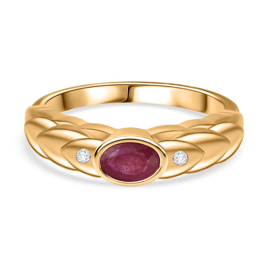 Afrikanischer Rubin (Fissure gefüllt), Weißer Zirkon Ring 925 Silber 750 Gelbgold Vermeil (Größe 21.00) ca. 0,76 ct
