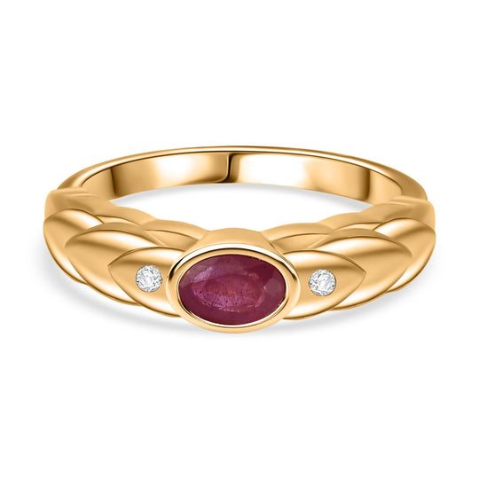 Afrikanischer Rubin (Fissure gefüllt), Weißer Zirkon Ring 925 Silber 750 Gelbgold Vermeil (Größe 21.00) ca. 0,76 ct