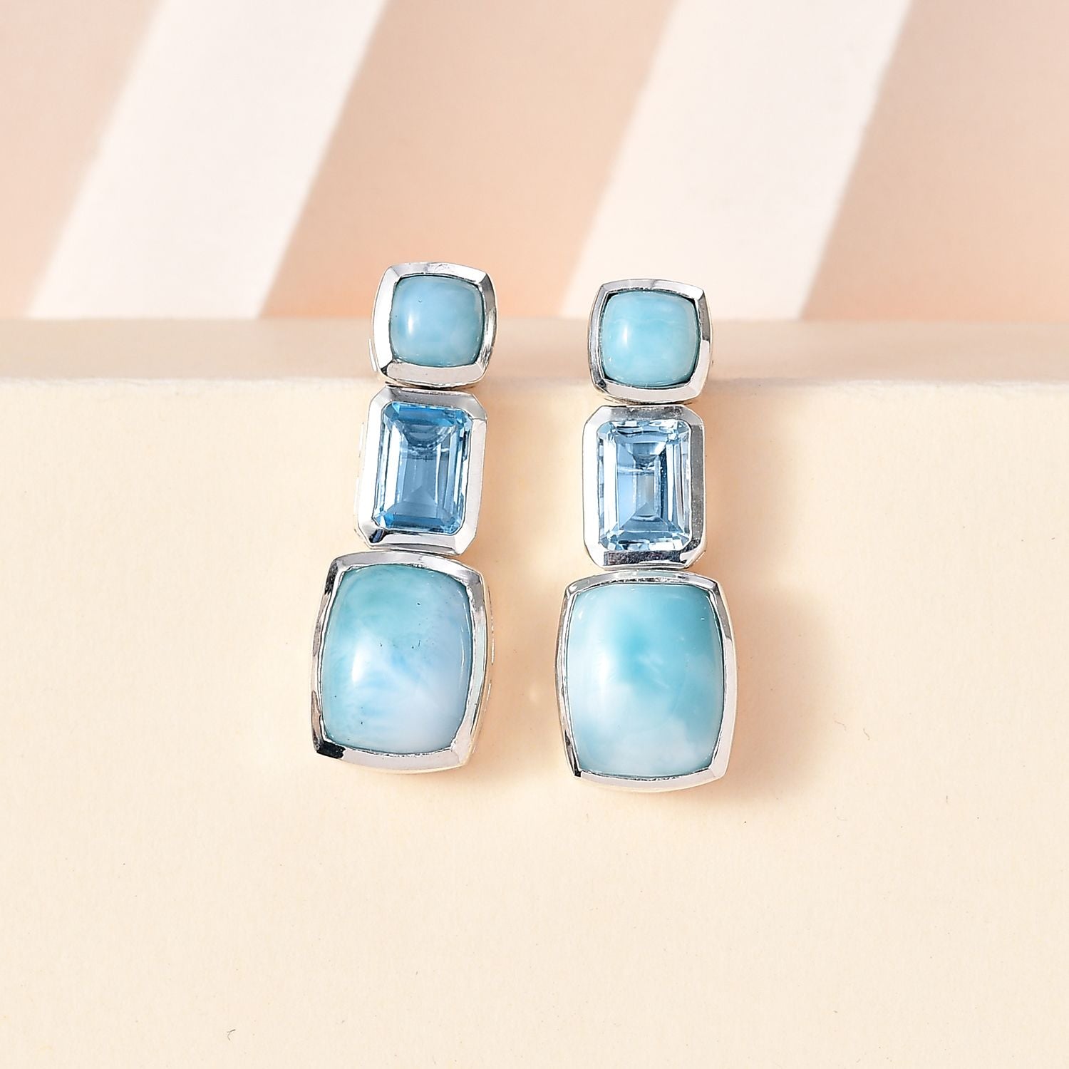 AA Larimar, Himmelblauer Topas Ohrringe 925 Silber rhodiniert ca. 11.19 ct