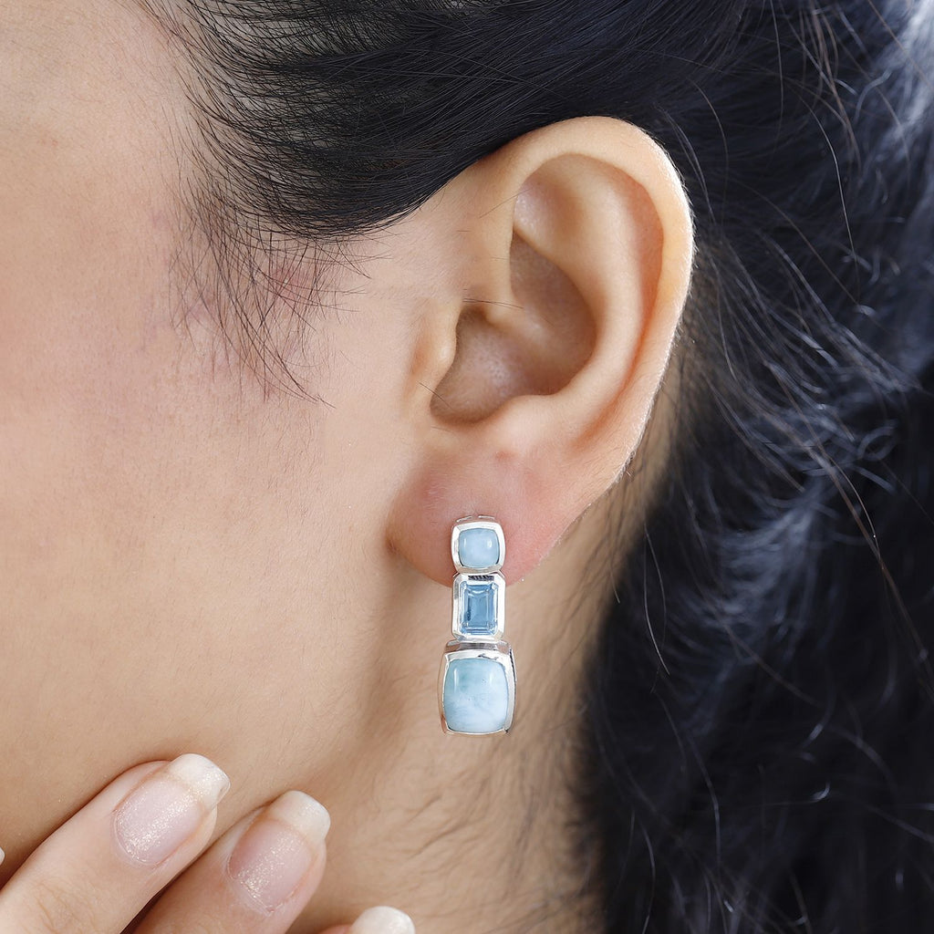 AA Larimar, Himmelblauer Topas Ohrringe 925 Silber rhodiniert ca. 11.19 ct