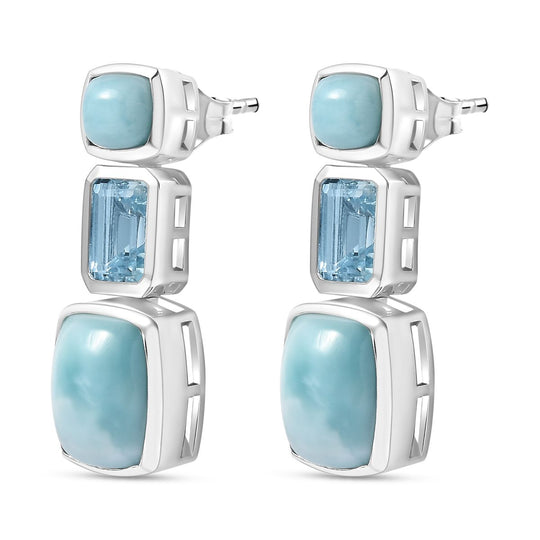 AA Larimar, Himmelblauer Topas Ohrringe 925 Silber rhodiniert ca. 11.19 ct