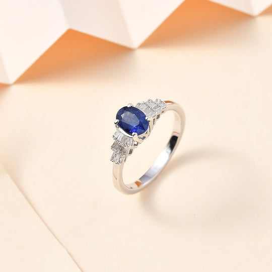 Masoala Saphir (Fissure gefüllt), Weißer Diamant Ring 925 Silber rhodiniert (Größe 21.00) ca. 1,33 ct