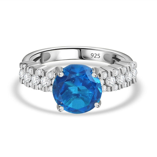Karibik Quarz, Weißer Zirkon Ring 925 Silber rhodiniert (Größe 19.00) ca. 3,94 ct
