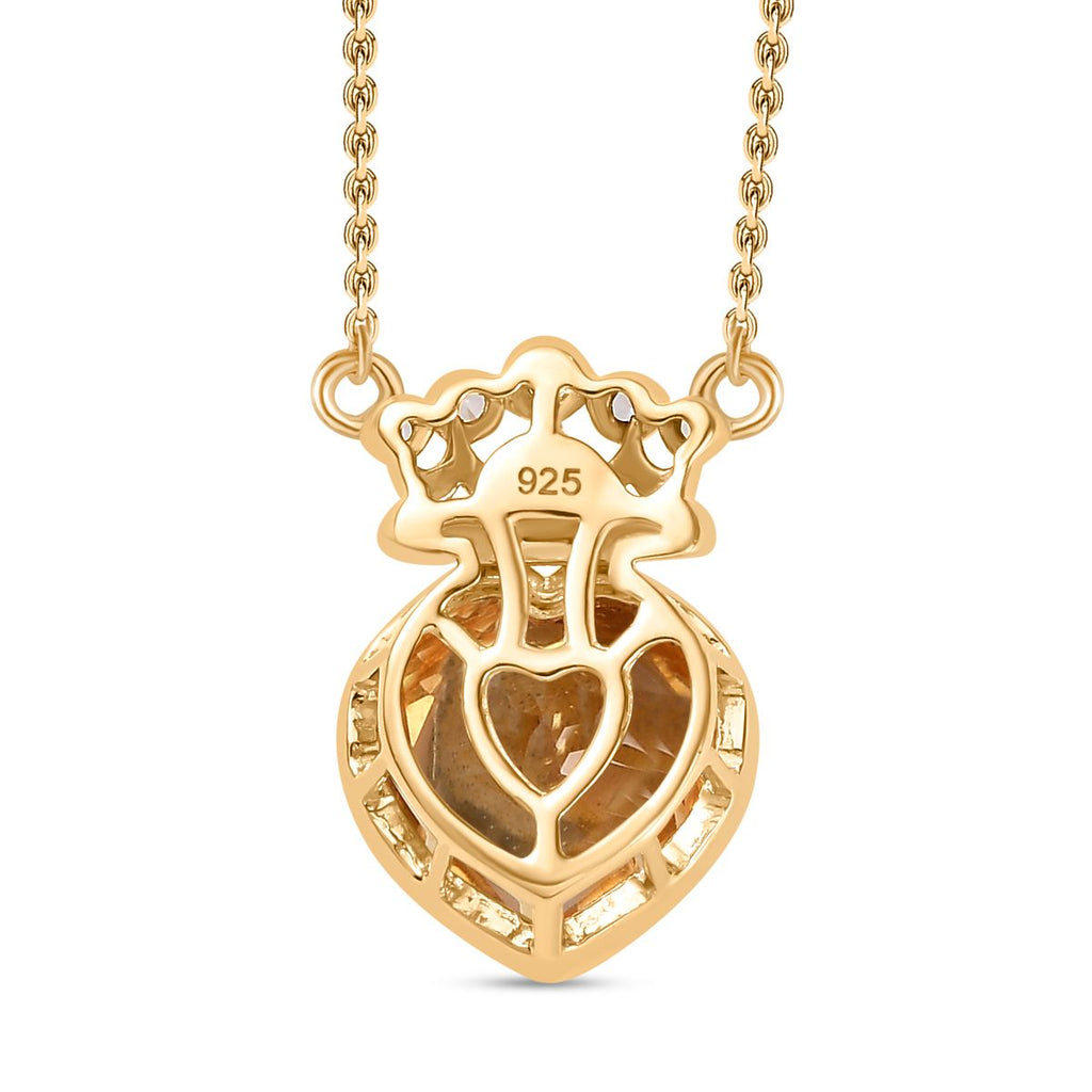 Citrin, Weißer Zirkon Halskette ca. 45 cm 925 Silber 750 Gelbgold Vermeil ca. 3.35 ct