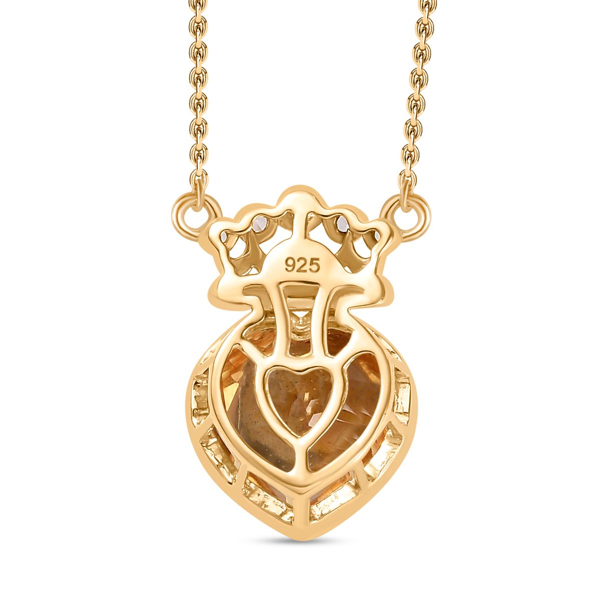 Citrin, Weißer Zirkon Halskette ca. 45 cm 925 Silber 750 Gelbgold Vermeil ca. 3.35 ct
