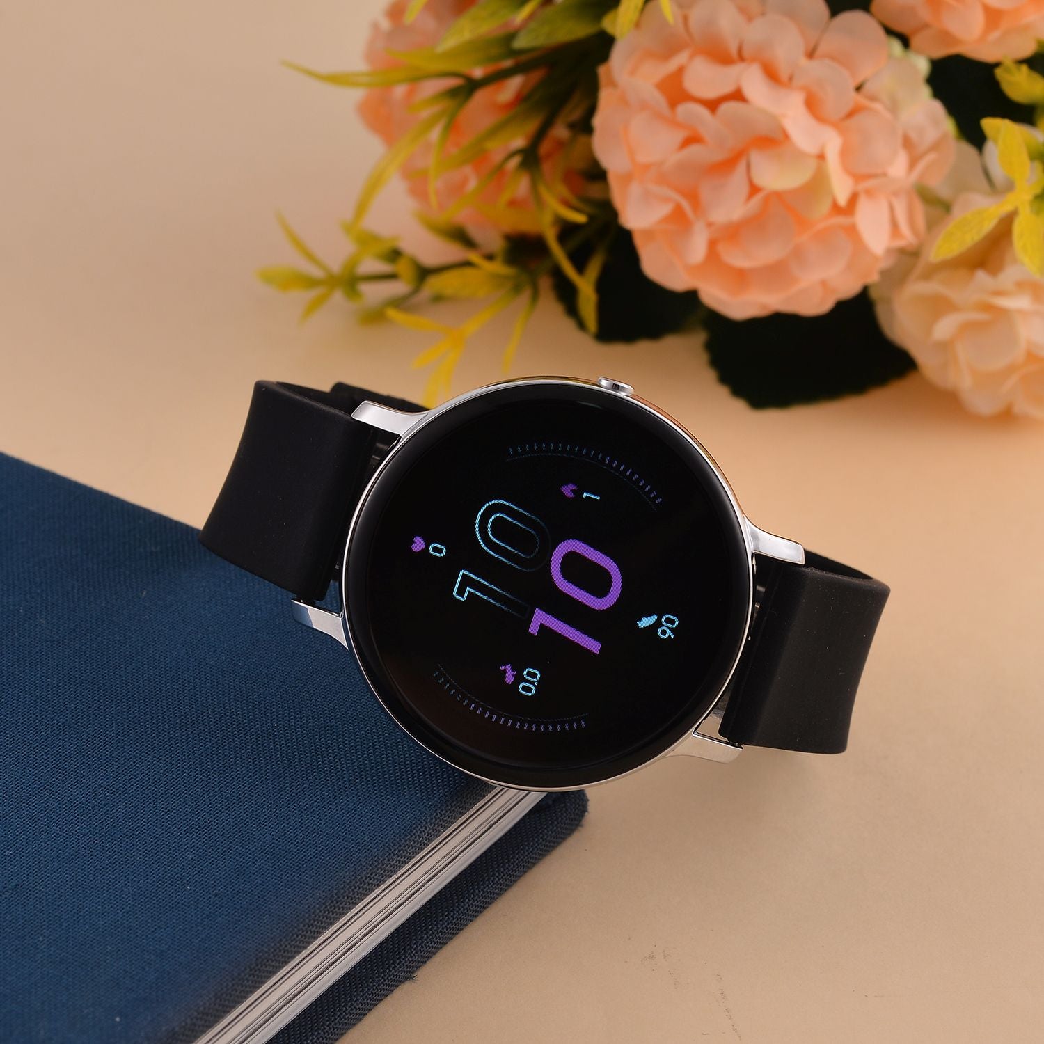 STRADA Hiwatch Plus Smartwatch - Schwarz-Goldenes Gehäuse mit Silikonarmband, umfassende Gesundheits- und Sportfunktionen, Bluetooth 5.0