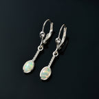 Natürlicher, äthiopischer Welo Opal, Weißer Zirkon Ohrringe 925 Silber ca. 0,72 ct.