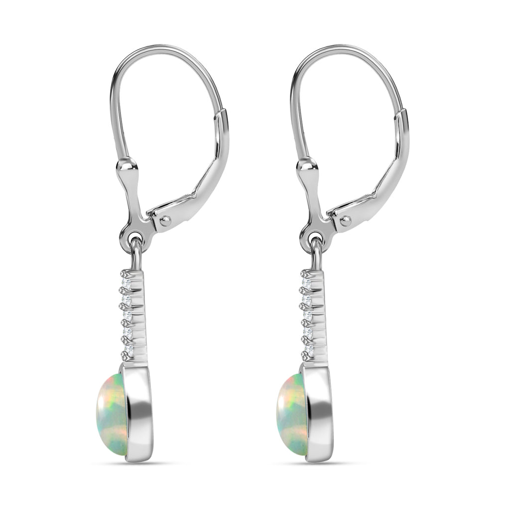 Natürlicher, äthiopischer Welo Opal, Weißer Zirkon Ohrringe 925 Silber ca. 0,72 ct.