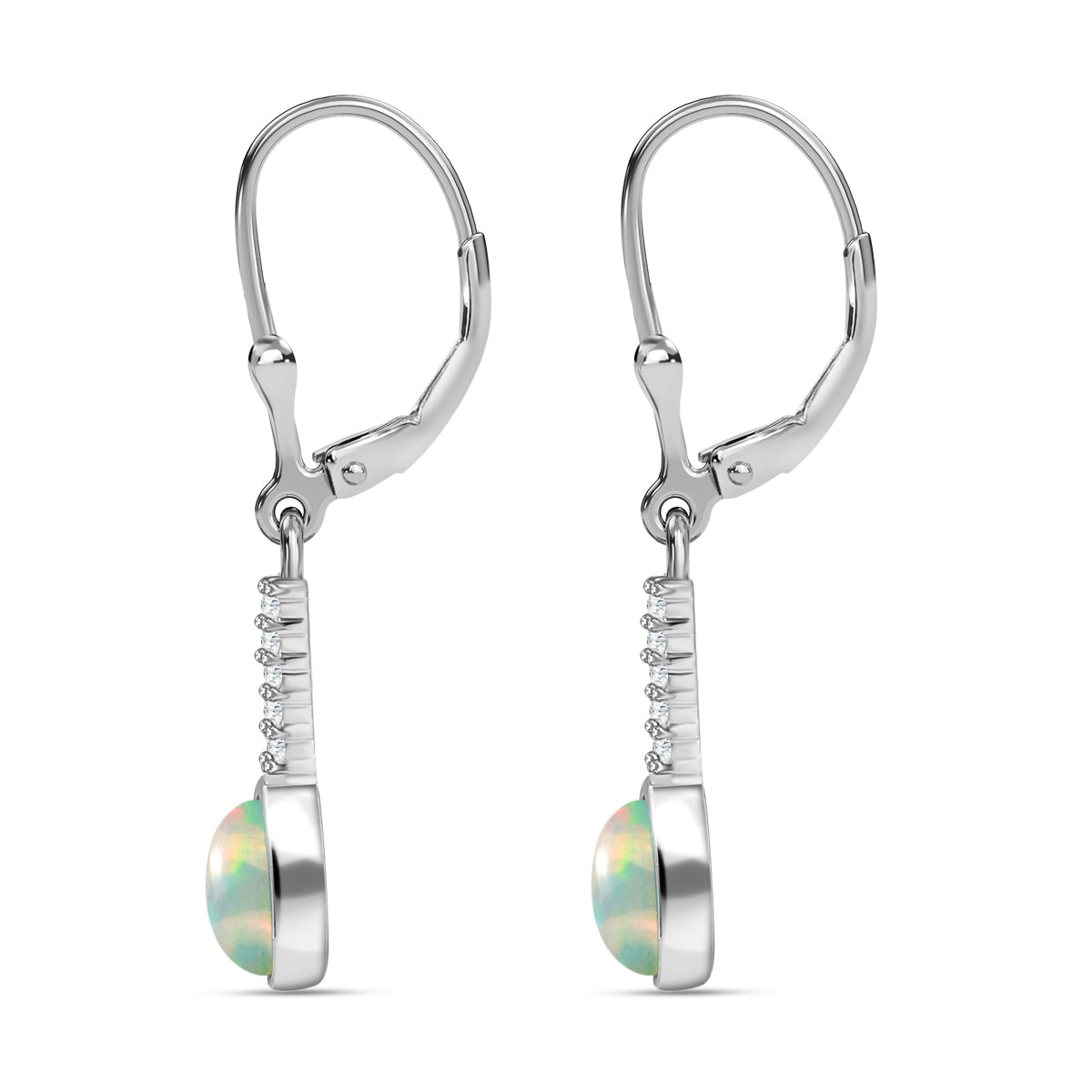 Natürlicher, äthiopischer Welo Opal, Weißer Zirkon Ohrringe 925 Silber ca. 0,72 ct.