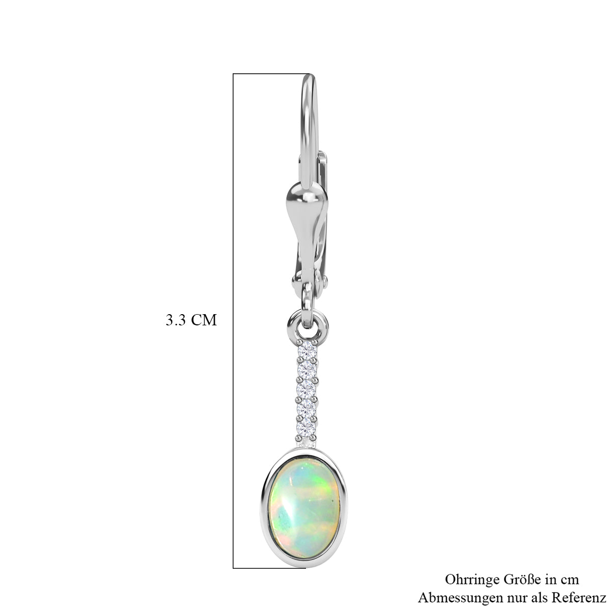 Natürlicher, äthiopischer Welo Opal, Weißer Zirkon Ohrringe 925 Silber ca. 0,72 ct.