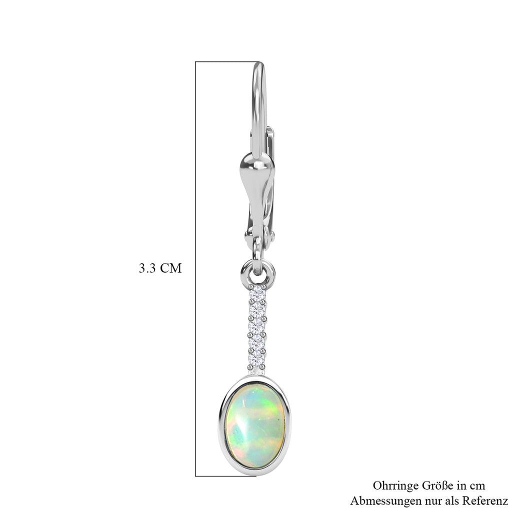 Natürlicher, äthiopischer Welo Opal, Weißer Zirkon Ohrringe 925 Silber ca. 0,72 ct.