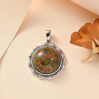 Unakite Anhänger 925 Silber platiniert ca. 12.73 ct