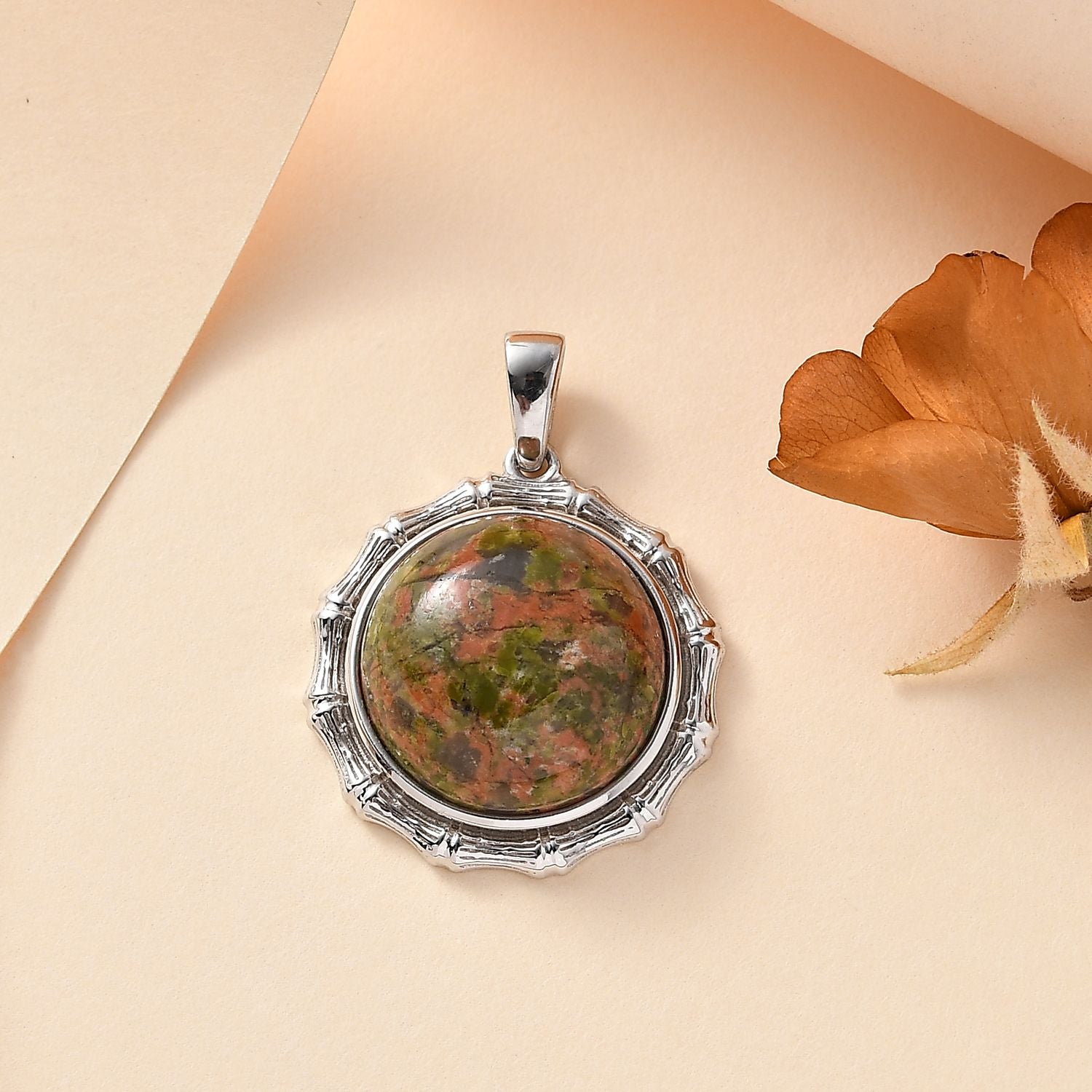 Unakite Anhänger 925 Silber platiniert ca. 12.73 ct