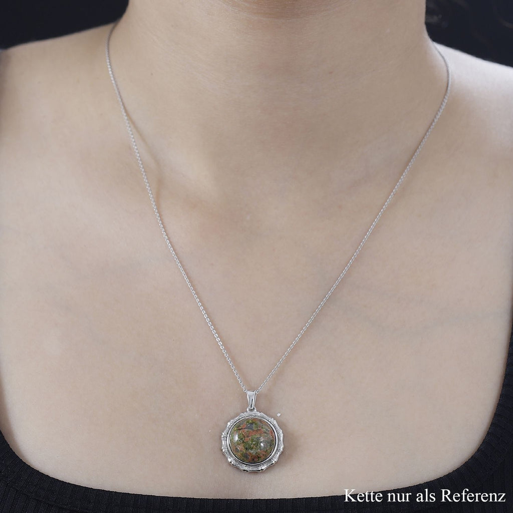 Unakite Anhänger 925 Silber platiniert ca. 12.73 ct