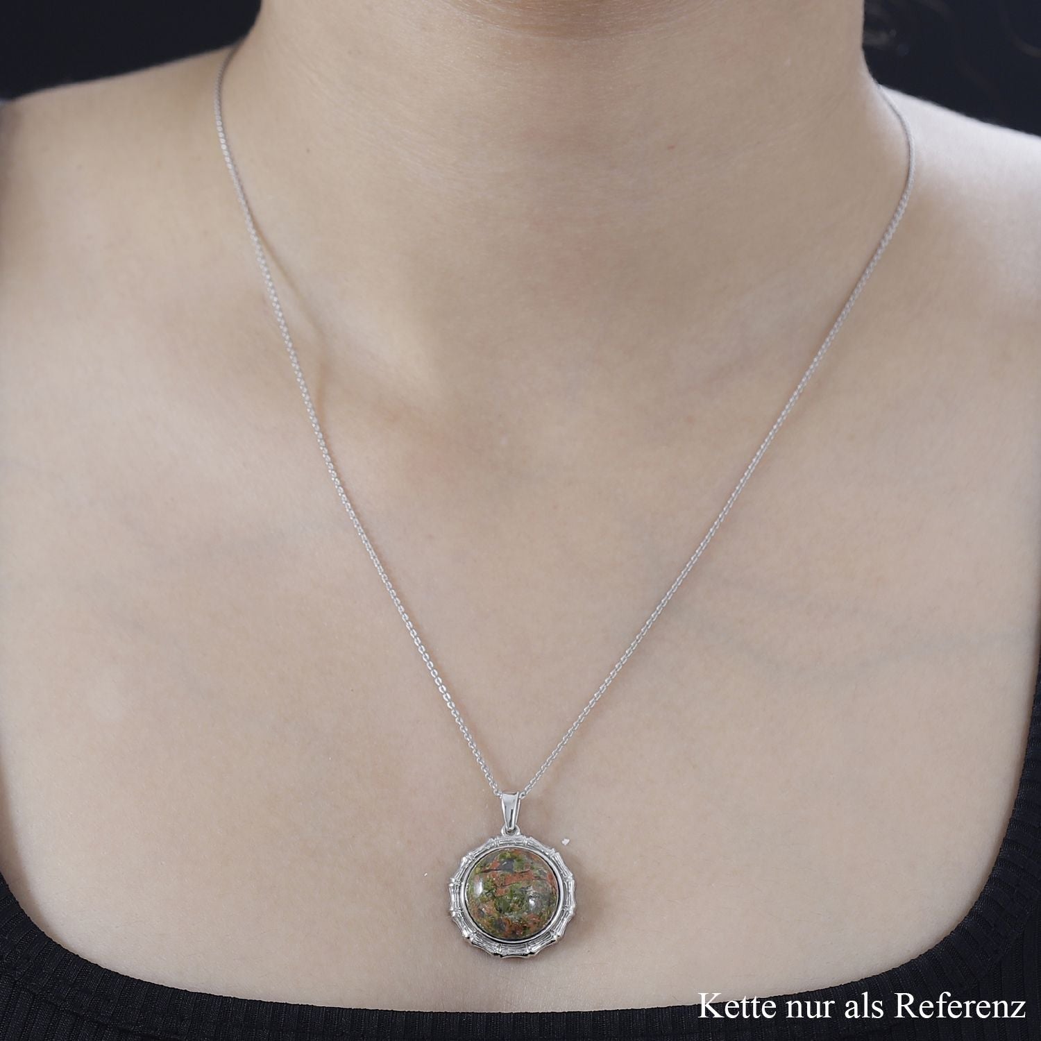 Unakite Anhänger 925 Silber platiniert ca. 12.73 ct