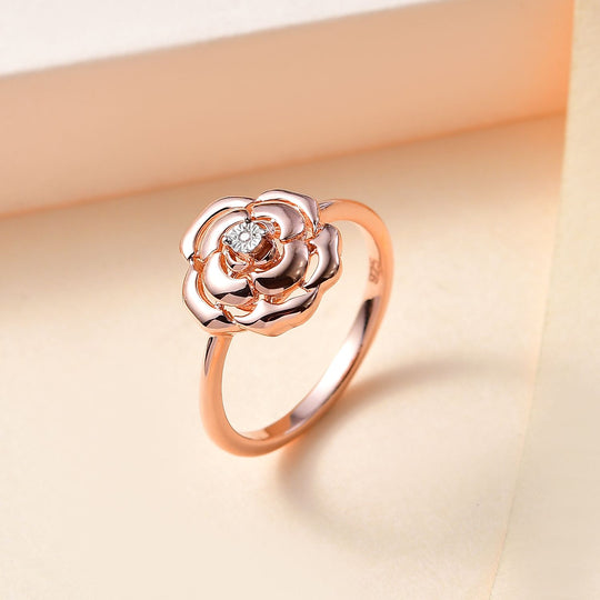 Weißer Diamant P Rosendesign-Ring, 925 Silber platiniert (Größe 18.00) ca.