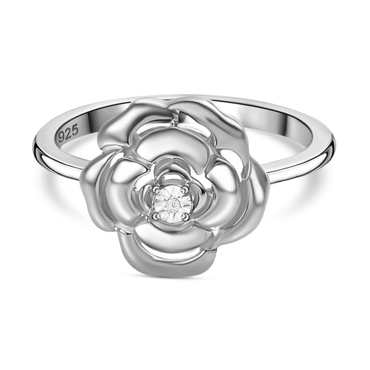 Weißer Diamant P Rosendesign-Ring, 925 Silber platiniert (Größe 18.00) ca.