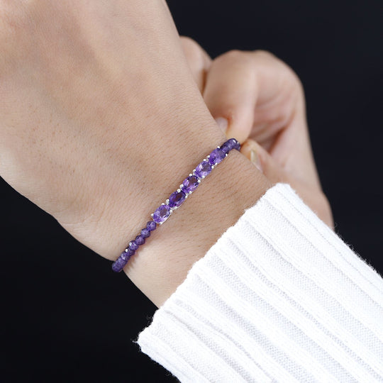 Afrikanischer Amethyst, Mehrfarbig Edelsteine Armband ca. 16.5 cm 925 Silber ca. 9,57 ct.