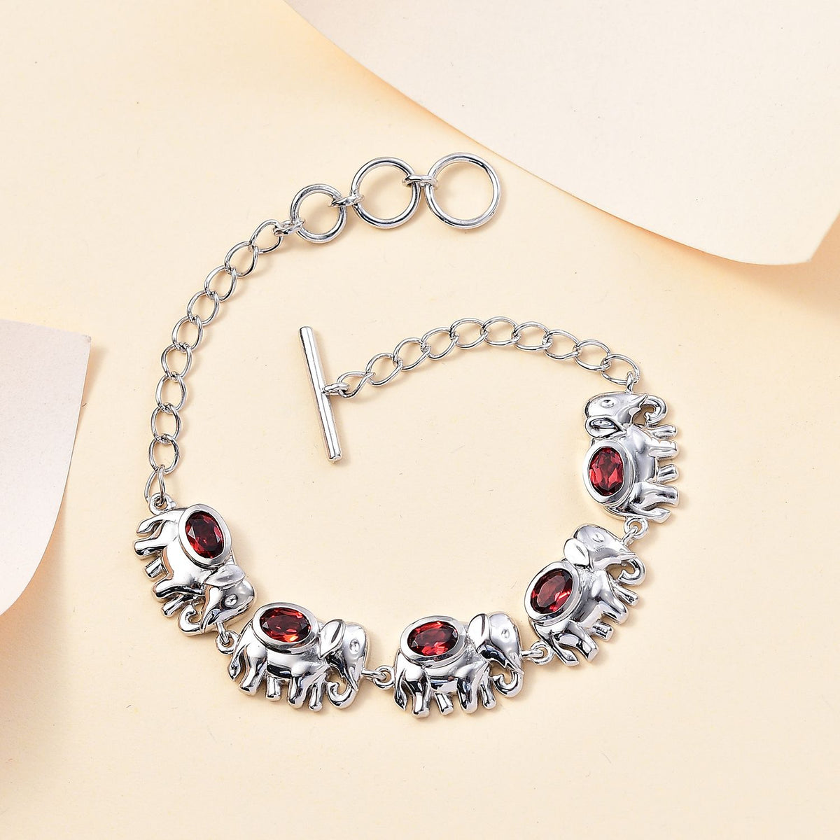 Rotes Granat Armband ca. 16.5 cm Messing ca. 2,66 ct.