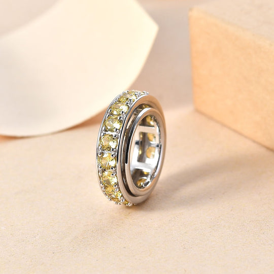 Gelber Zirkonia Ring Messing platiniert (Größe 18.00)